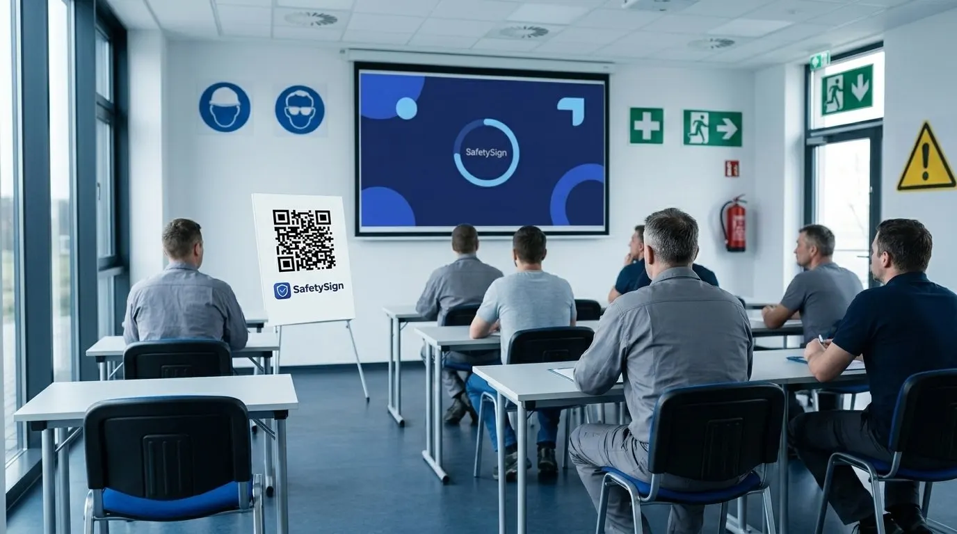 כיתת הדרכה עם קוד QR לרישום משתתפים